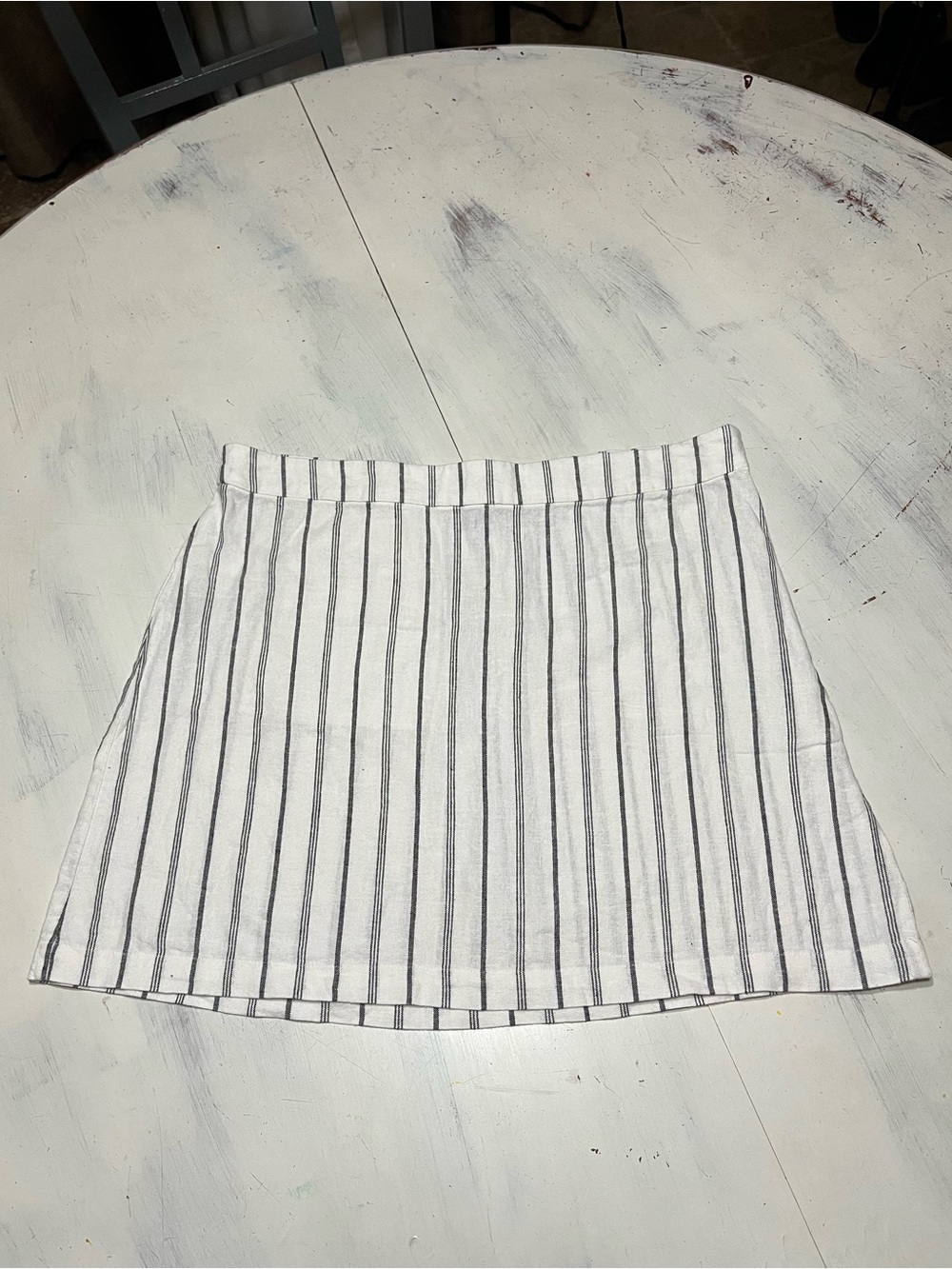 Old Navy Linen Blend Mini Shift Skirt Black White Stripe Sz L - Picture 3 of 10